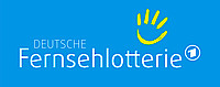 Schriftzug Deutsche Fernsehlotterie mit stilisierter gelber Hand, die wie eine Sonne wirkt